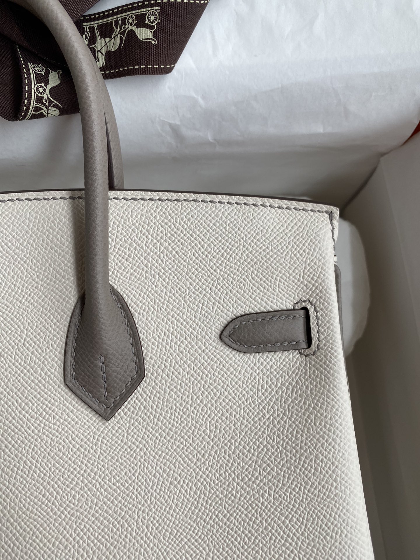 Hermes Birkin 25CM Epsom Leather Handbag Light Grey 